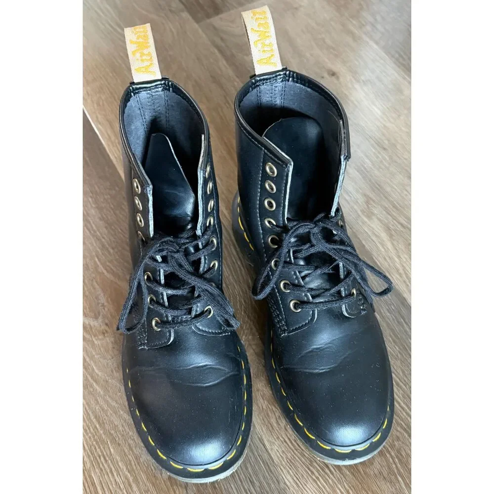 Dr. Martens 1460 Felix Black Vegan Leather 8-Eye Combat Boots US 6